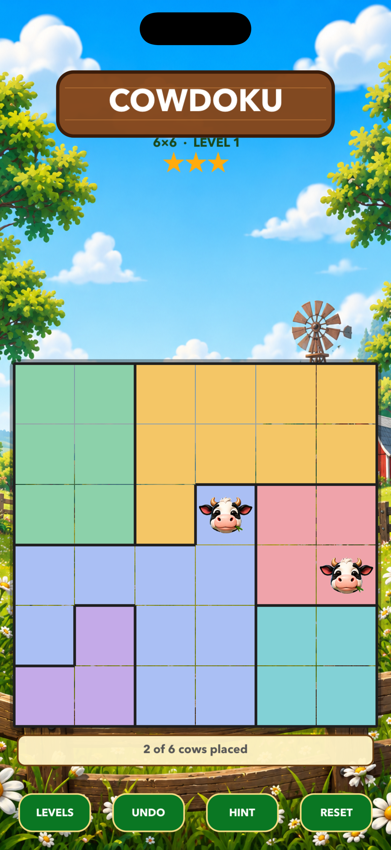 Cowdoku 6 by 6 puzzle