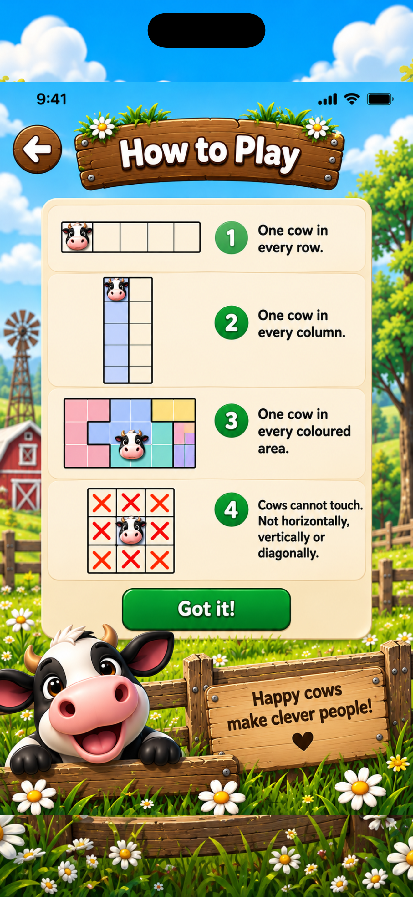 Cowdoku How to Play screen